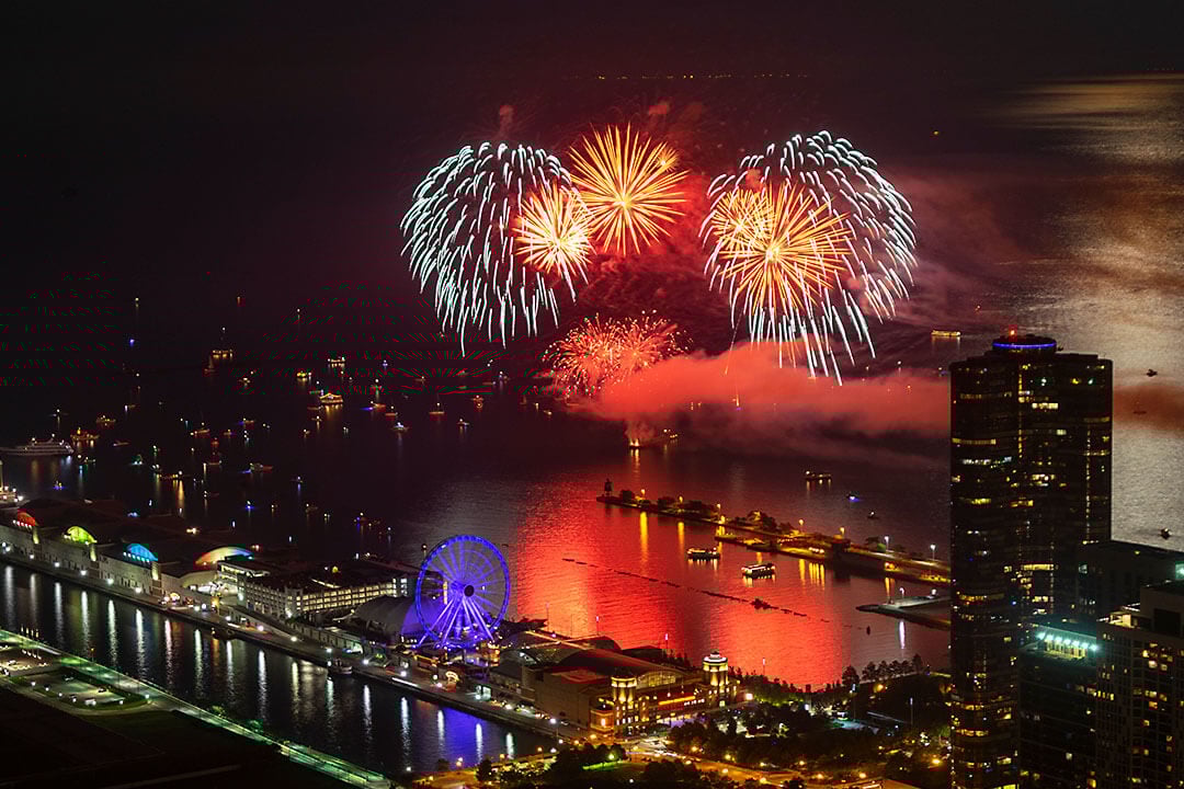 Fireworks at Navy Pier while capturing the view from the 94th floor of the John Hancock Building